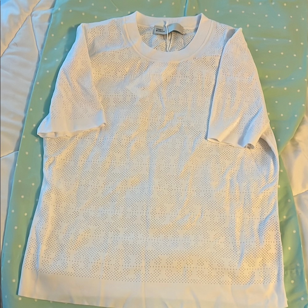 Tory Burch White Perforated Knit Top